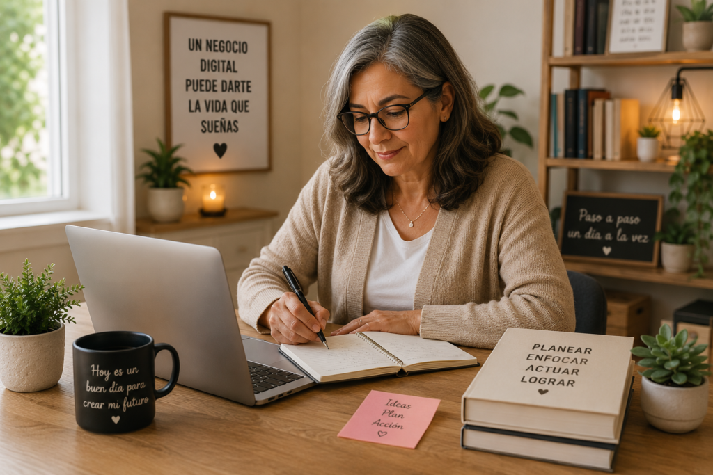  Persona aprendiendo y trabajando desde casa para comenzar un negocio digital.
