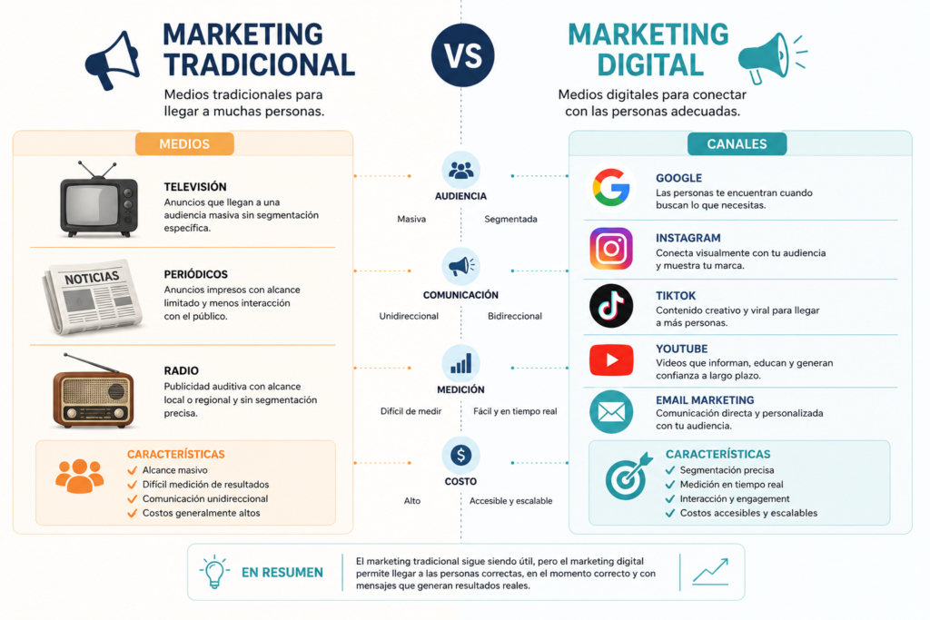 Diferencias entre marketing tradicional y marketing digital.