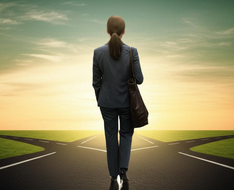 mujer caminando hacia nueva oportunidad profesional, camino, libertad